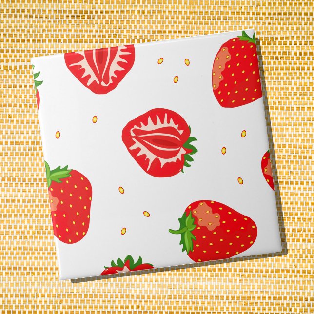 Red Strawberry Pattern Tile (Strawberry patterned ceramic wall tile)