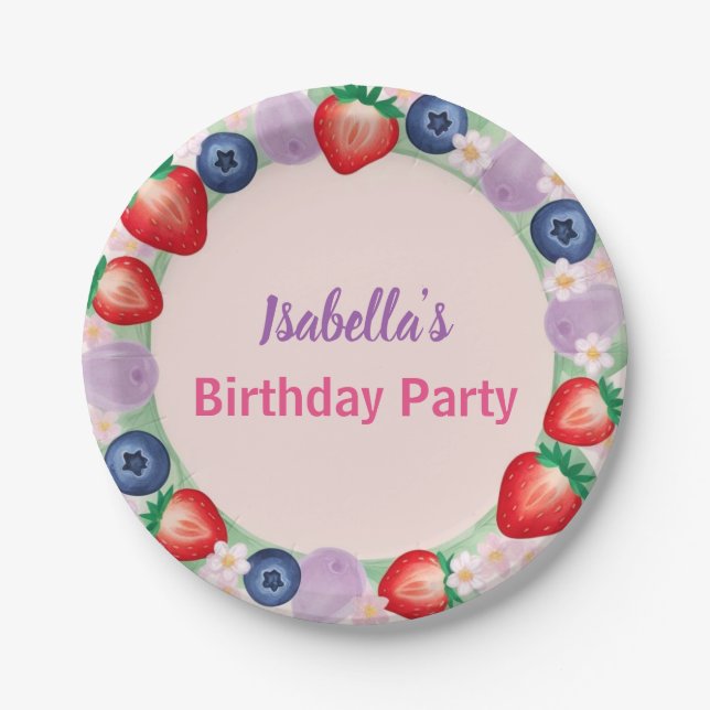 Red Strawberry pink Birthday Party for kids Paper Plate (Front)