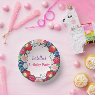 Red Strawberry pink Birthday Party for kids Paper Plate