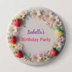 Red Strawberry pink Daisy Birthday Party for her 4 Inch Round Button
