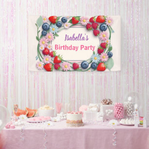 Red Strawberry pink Daisy Birthday Party for her Banner