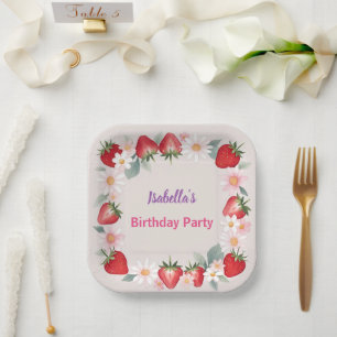 Red Strawberry pink Daisy Birthday Party for her Paper Plate
