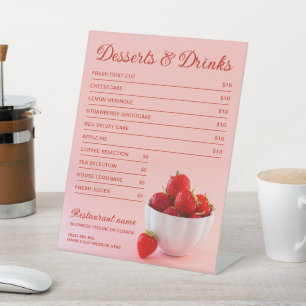 Red Strawberry Restaurant Dessert And Drinks Menu Pedestal Sign