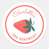 Red Strawberry Round Favour Sticker (Front)