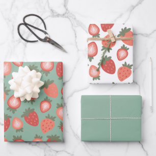 Red Strawberry Seamless Pattern Wrapping Paper Sheet