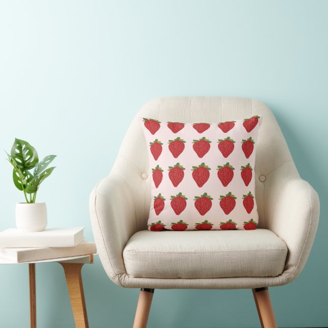 Red Strawberry Summer Cute Strawberries Throw Pillow (Chair)