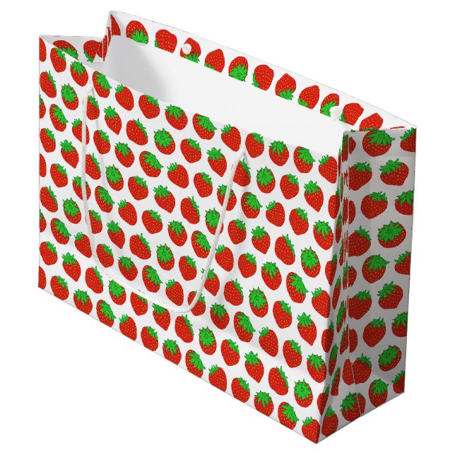 Red Strawberry Summer Fruit Pattern Large Gift Bag (Front Angled)