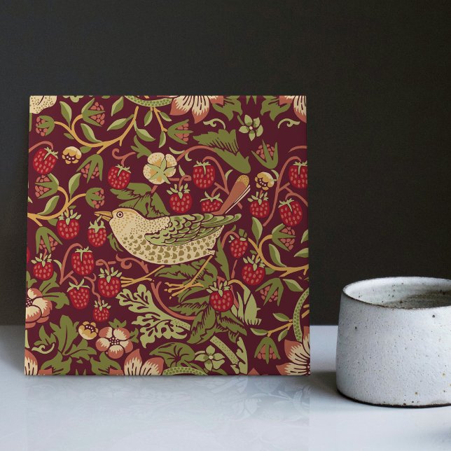 Red Strawberry Thief William Morris Backsplash Tile (Creator Uploaded)