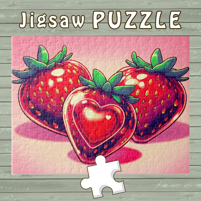 Red Strawberry with Heart cute Drawing -  Jigsaw Puzzle (Creator Uploaded)