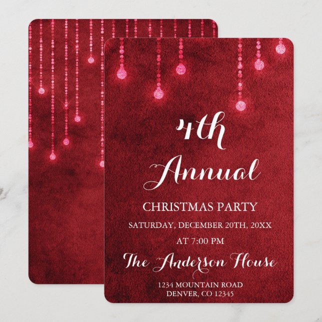 Red String Light Annual Christmas Party Invitation (Front/Back)