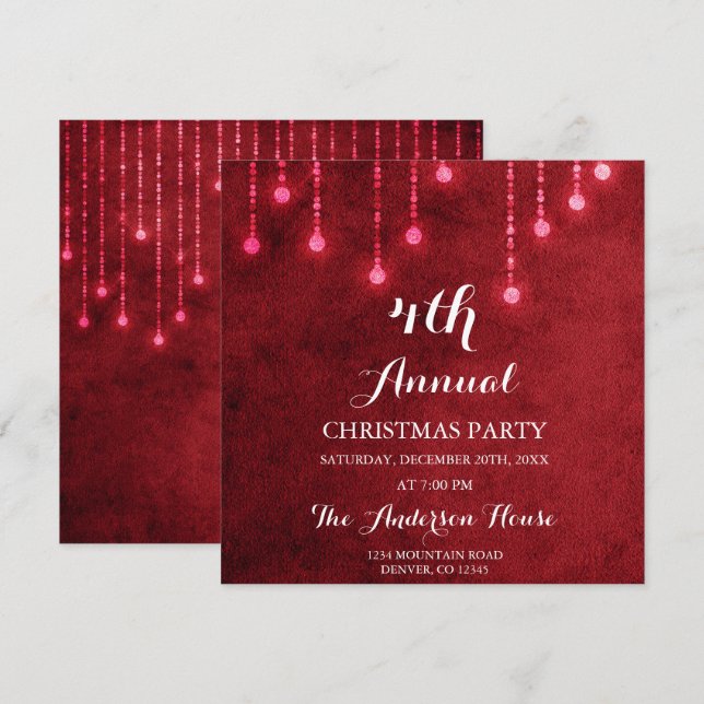 Red String Light Annual Christmas Party Invitation (Front/Back)