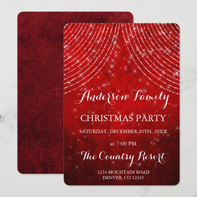Red String Light Annual Christmas Party Invitation (Front/Back)