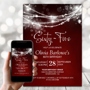 Red String Lights 65th Birthday Party Invitation