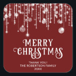 Red String Lights Christmas Party Favour Square Sticker<br><div class="desc">Red and white string lights sparkles Christmas party favour stickers with a cute whimsical fun party for a festive Holiday.</div>