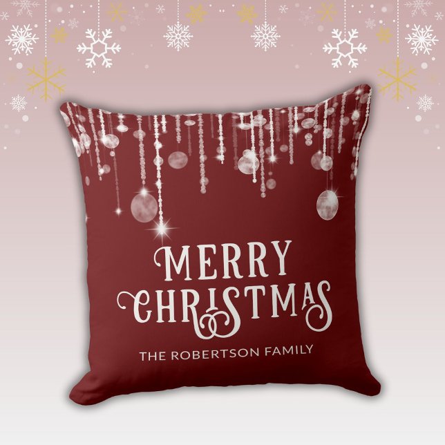 Red String Lights Christmas Throw Pillow (Creator Uploaded)