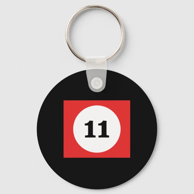 Red Stripe Billiards Pool Ball #11 Matching Group  Keychain (Front)