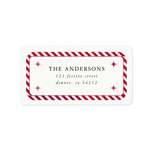 Red Stripe Border and Stars Christmas Address Label (Front)