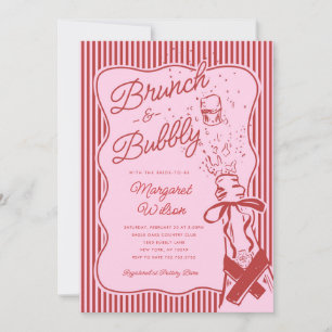 Red Stripe Bow Brunch and Bubbly Bridal Shower Invitation
