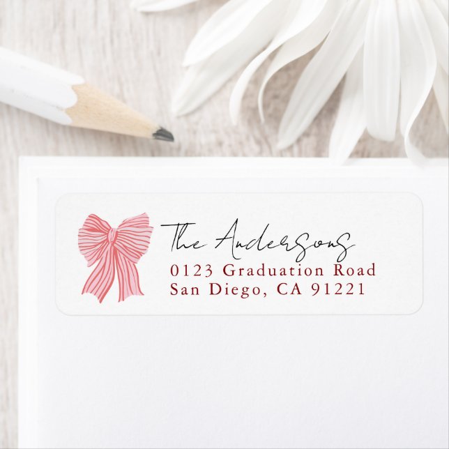 Red Stripe Bow Ribbon Return Address (En situation)