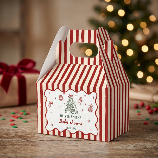 Red Stripe Christmas Baby Shower Favor Box