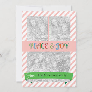 Red stripe Christmas Greeting 4 photo frames Holiday Card