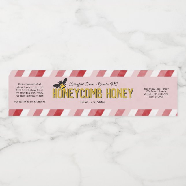 Red Stripe Honeycomb Wrap Around Honey Box Labels (Single Label)