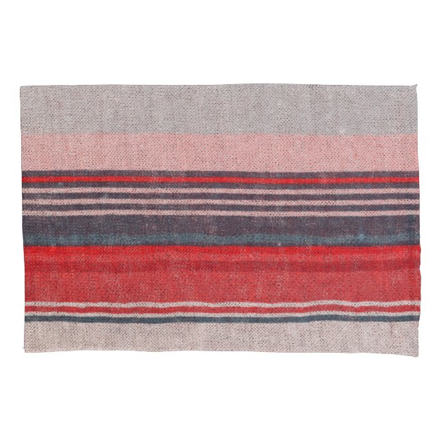Red Stripe Linen: Knitwear Texture Pillowcase (Front)