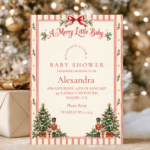 Red Stripe Merry Little Baby Shower Invitation
