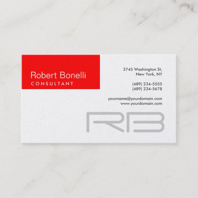 Red Stripe Monogram Business Card (Front)
