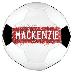 Red Stripe Monogram Name Personalized Soccer Ball