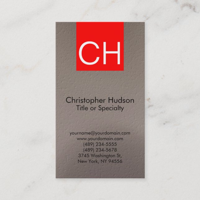 Red Stripe Monogram Simple Business Card (Front)
