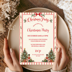 Red Stripe Nutcracker Christmas Party Invitation