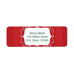 Red Stripe Whimsical Frame Christmas Address Label