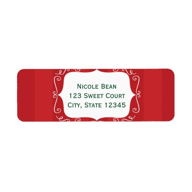 Red Stripe Whimsical Frame Christmas Address Label (Front)