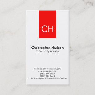 Red Stripe White Monogram Business Card