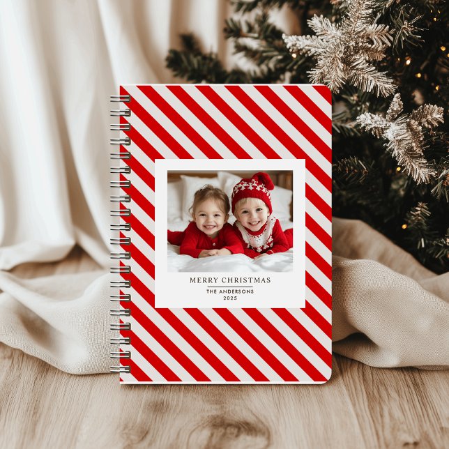 "Red Stripe with Photo Merry Christmas and Name  Notebook (Creator Uploaded)
