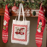 "Red Stripe with Photo Merry Christmas and Name  Tote Bag<br><div class="desc">"Carry holiday cheer wherever you go with this Red Stripe with Photo Merry Christmas and Name Personalized Tote Bag. Featuring a classic red stripe design, your custom photo, and a personalized name, this tote bag is both festive and functional. Perfect for gift-giving, holiday shopping, or everyday use, it’s a unique...</div>