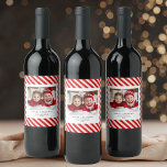"Red Stripe with Photo Merry Christmas and Name  Wine Label<br><div class="desc">"Make your holiday celebrations unforgettable with this Red Stripe with Photo Merry Christmas and Name Personalized Wine Label. Featuring a classic red stripe design, your custom photo, and a personalized name, this wine label is a unique way to add a festive, personal touch to your holiday gatherings. Perfect for gifting...</div>