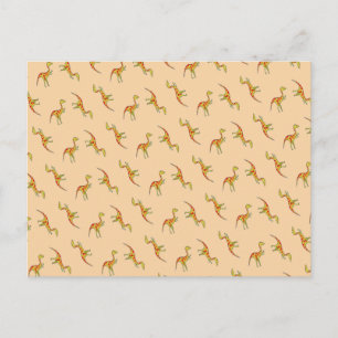 Red stripe yellow dinosaurs pattern postcard