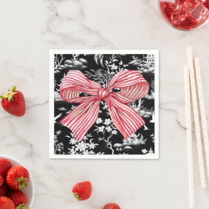 Red Striped Bow Chinoiserie Preppy Napkin
