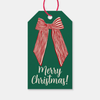 Red Striped Bow Custom Merry Christmas  Gift Tags