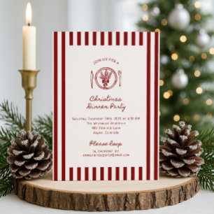 Red, Striped Christmas Dinner Party  Invitation