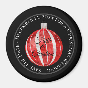 Red Striped Christmas Ornament/Save the Date Magnet