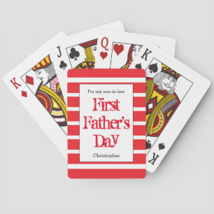 Red Striped First Father's Day Playing Cards