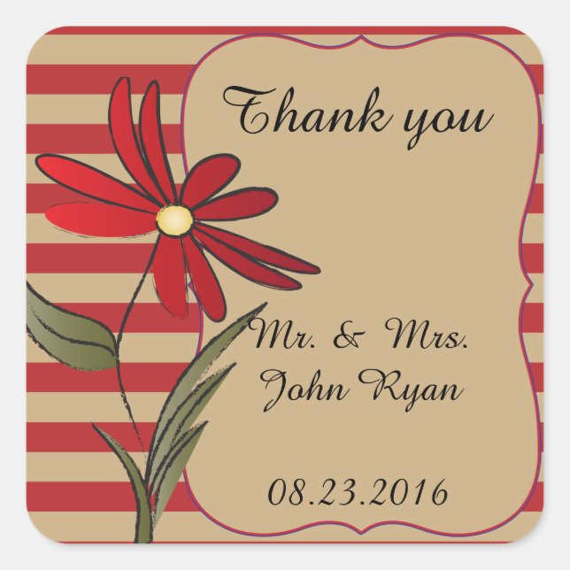 Red Striped Flower Collection Square Sticker (Front)