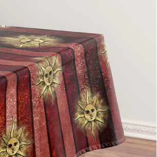 Red striped gold sun face pattern vintage gothic Tablecloth