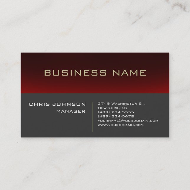 Red Striped Grey Background Manager Business Card (Front)