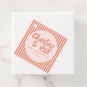 Red Striped Handwriting Retro Wedding Thank you Fa Favour Tags