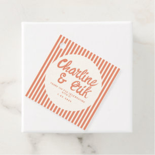 Red Striped Handwriting Retro Wedding Thank you Favour Tags