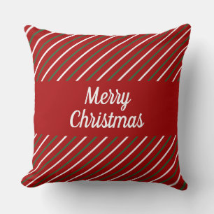 Red Striped Merry Christmas  Throw Pillow